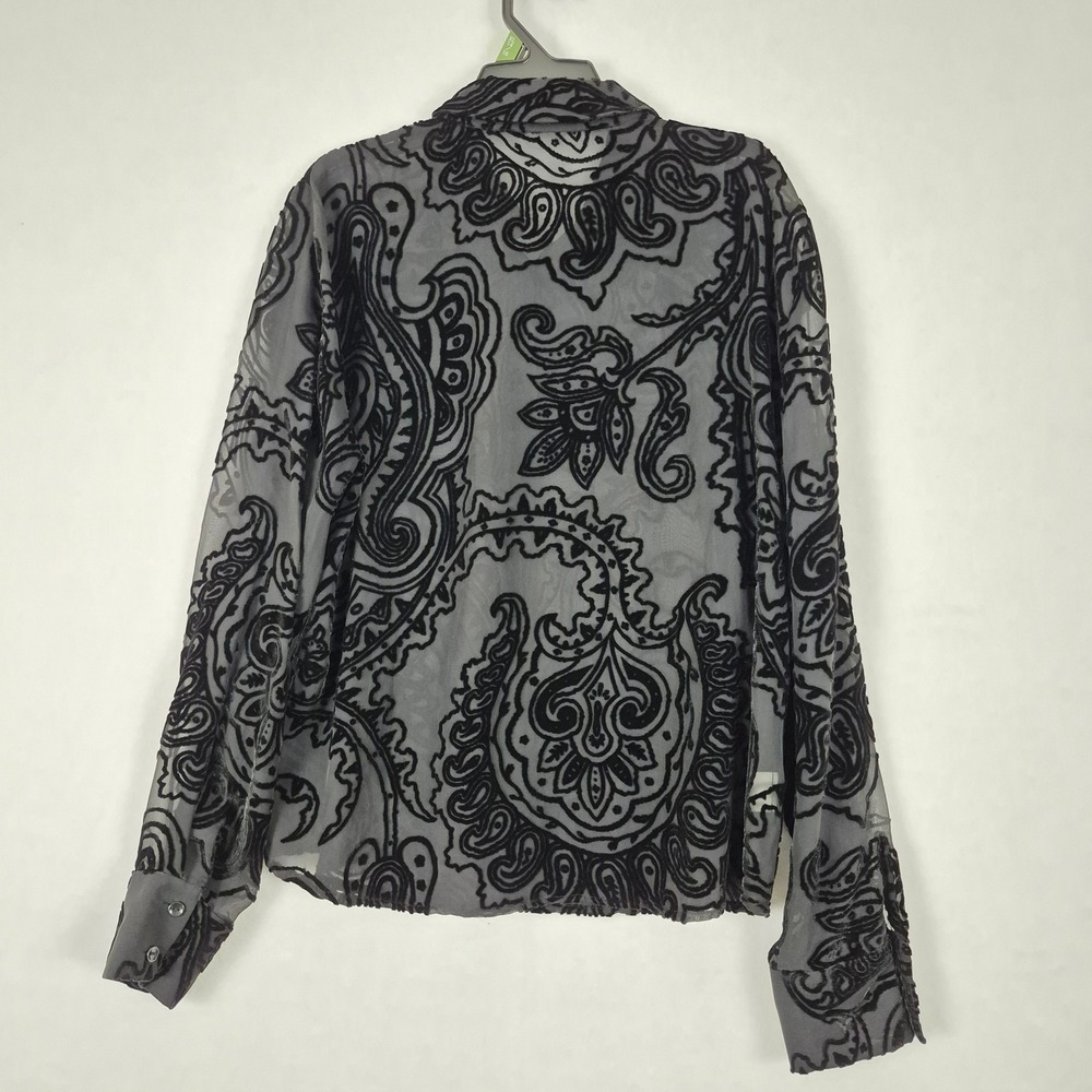 Black Velvet Burnout L Sheer Button Down Blouse Long Sleeve Top Whimsigoth pais
